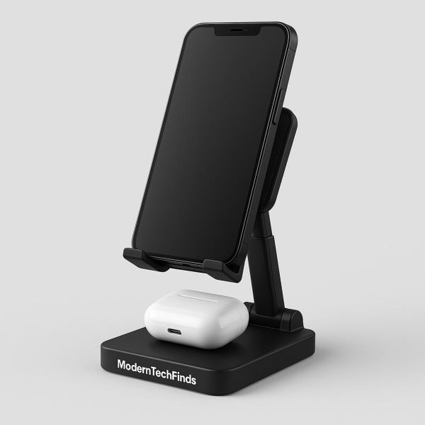 2-in-1 Adjustable Phone Stand – With AirPods Dock